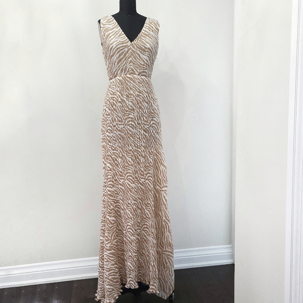 Alexis Rhea Pleated Animal Print Low Back Maxi Dress
